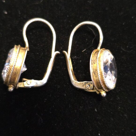 Gold-Tone 925 Sterling Silver Oval Crystal Dangle Earrings Lever back - Picture 9 of 11